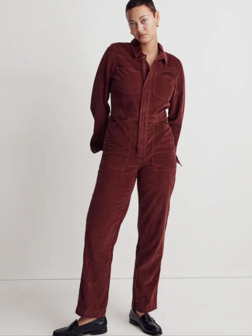 Madewell Corduroy Belted Jumpsuit in Rich Burgundy